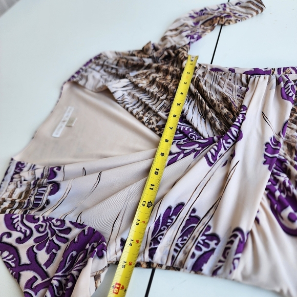 Boston Proper Dress Paisley Leopard Floral Purple Tan Stretch Faux Wrap Zip 6 - Picture 10 of 15